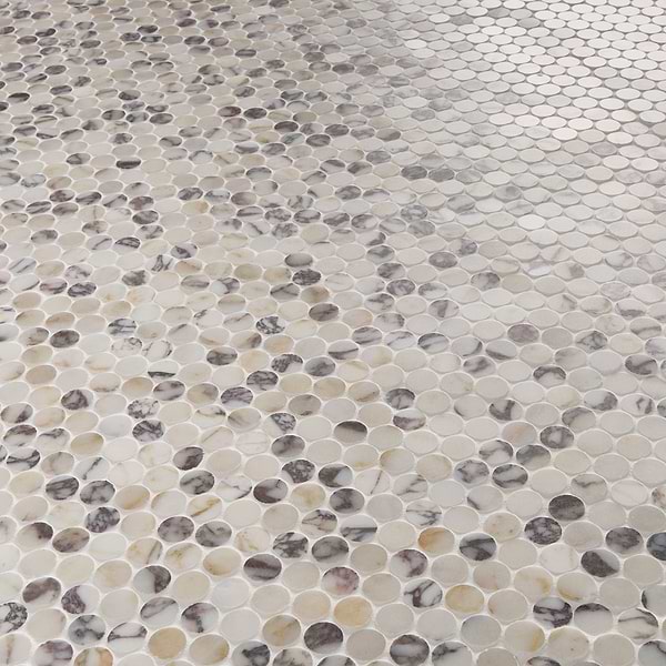 Calacatta Monet 1" Penny Round Honed Marble Mosaic Tile