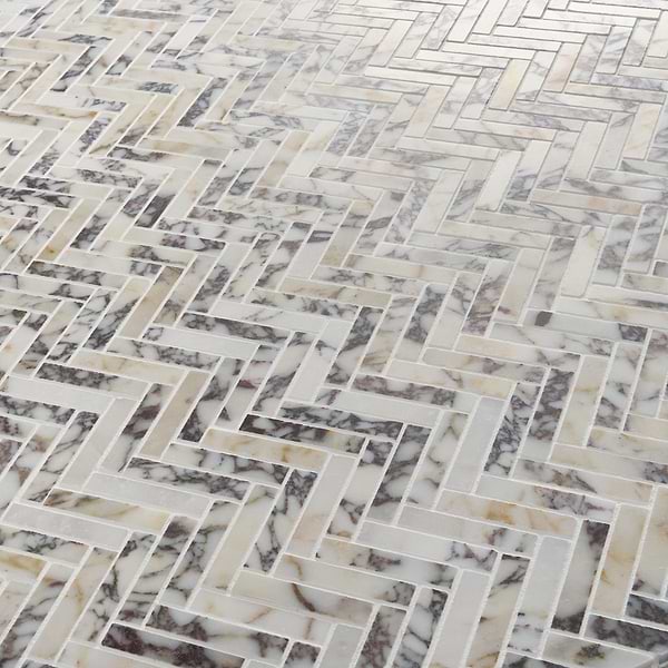 Calacatta Monet 1x3 Herringbone Honed Marble Mosaic Tile