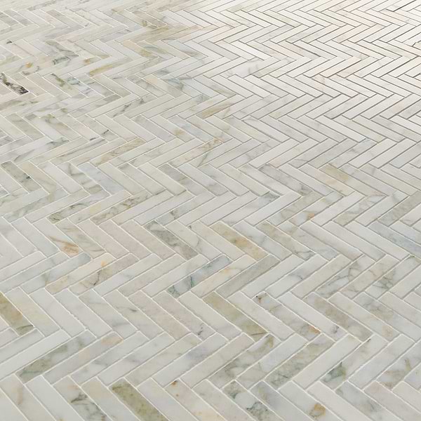 Calacatta Verde Premium 1x3 Herringbone Honed Marble Mosaic Tile