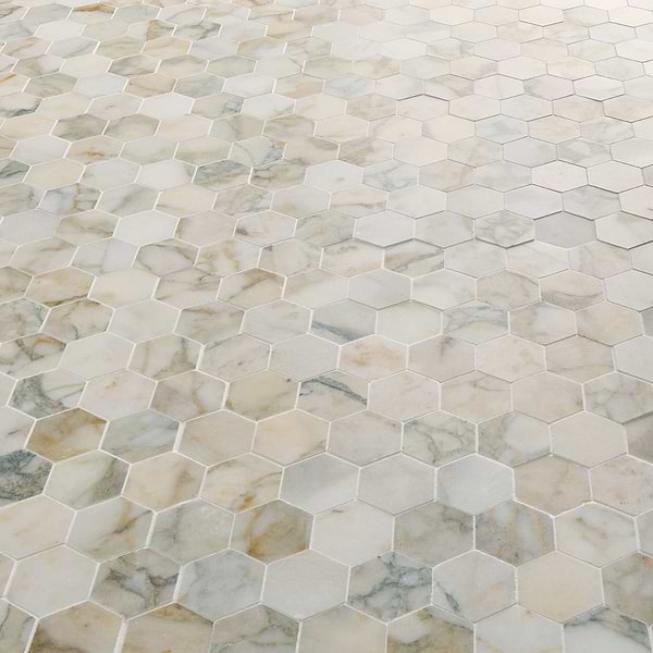 Calacatta Verde Premium 2" Hexagon Honed Marble Mosaic Tile