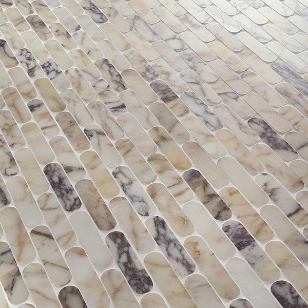 Calacatta Monet 1x4 Pill Honed Marble Mosaic Tile-Sample in White, View 4, open zoomed image