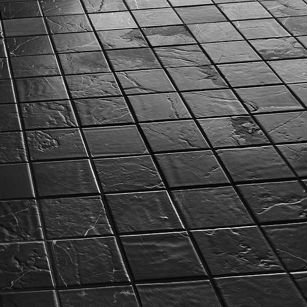 Velour Nero Marquina 4x4 Leather Marble Tile in Black, White, View 4, open zoomed image
