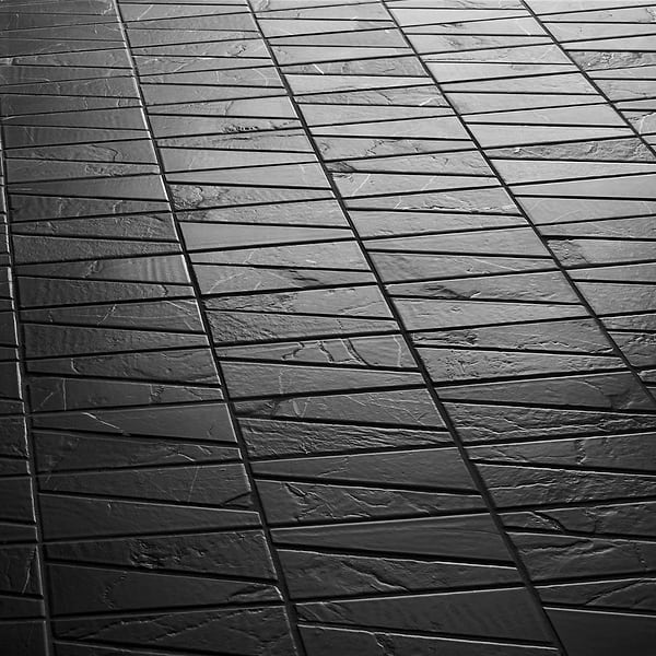 Velour Nero Marquina 2x6 Trapezoid Leather Marble Mosaic Tile in Black, White, View 4, open zoomed image