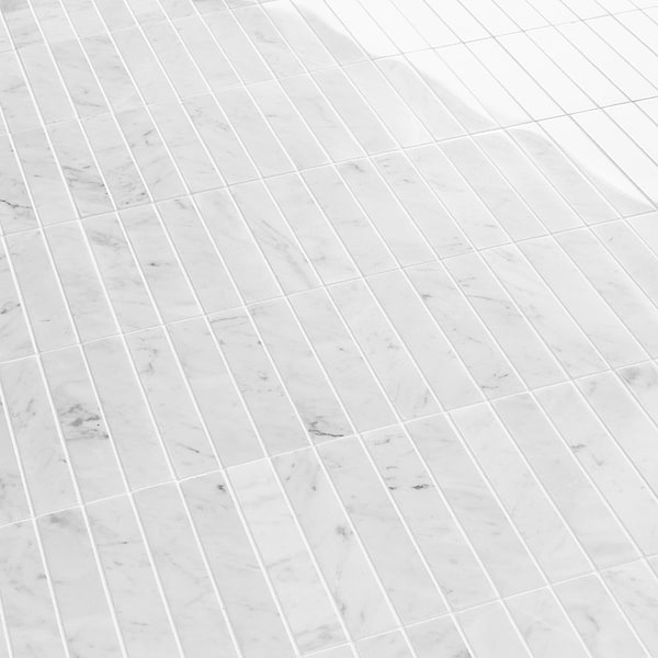 Bianco Carrara 1x6 Stacked Polished Marble Mosaic Tile