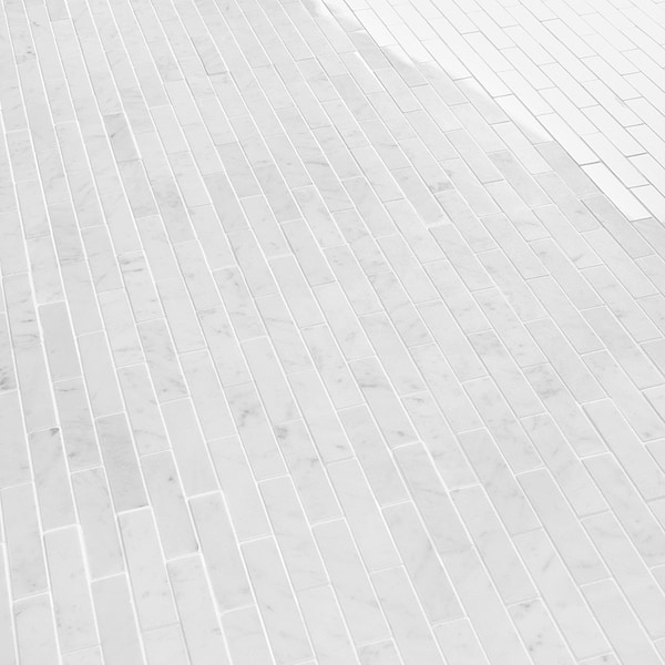 Bianco Carrara 1x4 Brick Polished Marble Mosaic Tile in White, View 4, open zoomed image