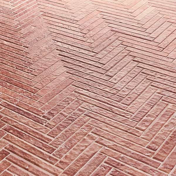 Velour Red Travertine 1x6 Herringbone Leather Marble Mosaic Tile in Red, View 4, open zoomed image