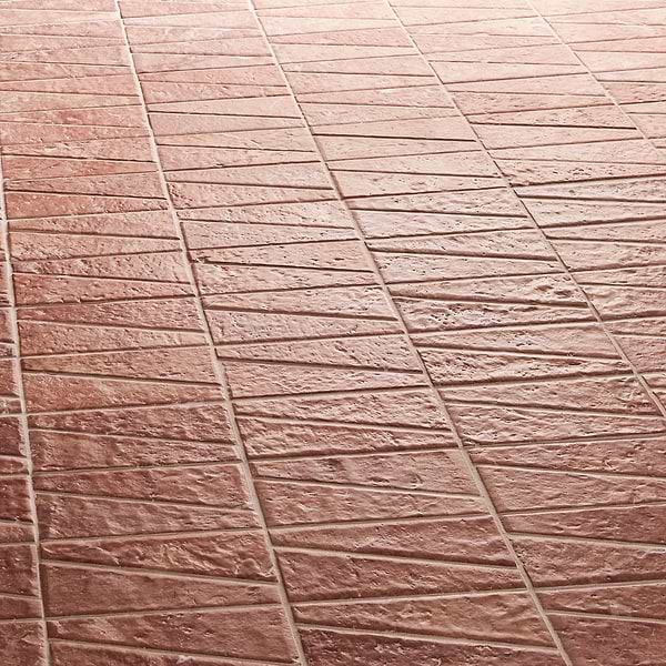 Velour Red Travertine 2x6 Trapezoid Leather Marble Mosaic Tile in Red, View 4, open zoomed image