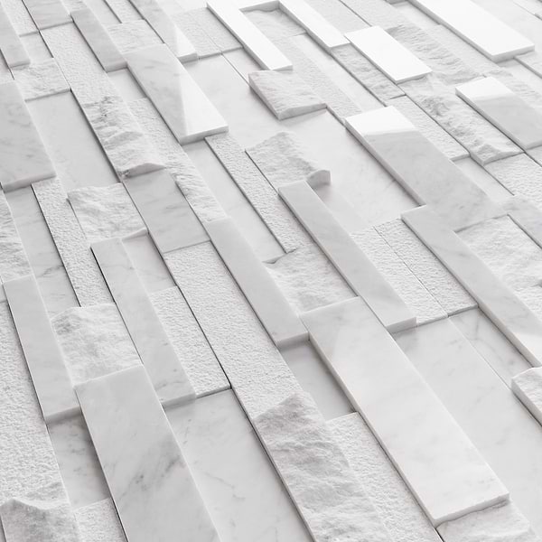 StackStone Bianco Carrara 3D Mixed Finish Marble Mosaic Tile