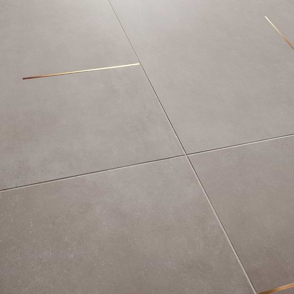 Lines Brass Inlay Greige 24X48 Matte Porcelain Tile in Greige and Gold, View 4, open zoomed image