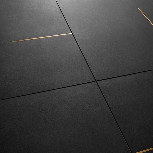 Lines Brass Inlay Black 24X48 Matte Porcelain Tile in Black and Gold, View 5, open zoomed image