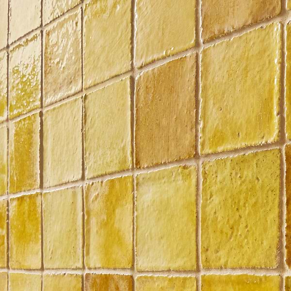 Terra Ember Canary Yellow 4x4 Handmade Crackled Glossy Terracotta Tile in Yellow, View 4, open zoomed image