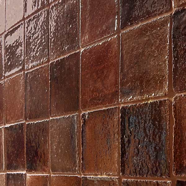 Terra Ember Hazelnut Brown 4x4 Handmade Crackled Glossy Terracotta Tile in Brown, View 4, open zoomed image