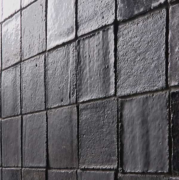 Terra Ember Jet Black 4x4 Handmade Metallic Crackled Matte Terracotta Tile in Black, View 4, open zoomed image