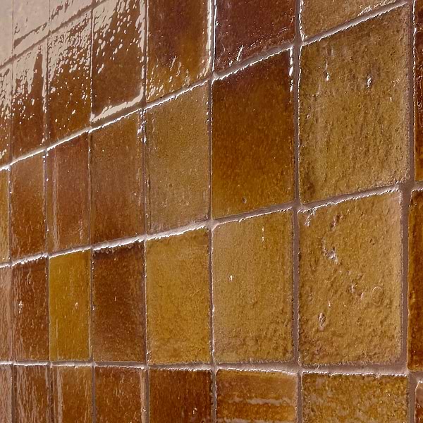 Terra Ember Ocre Brown 4x4 Handmade Crackled Glossy Terracotta Tile in Brown, View 4, open zoomed image