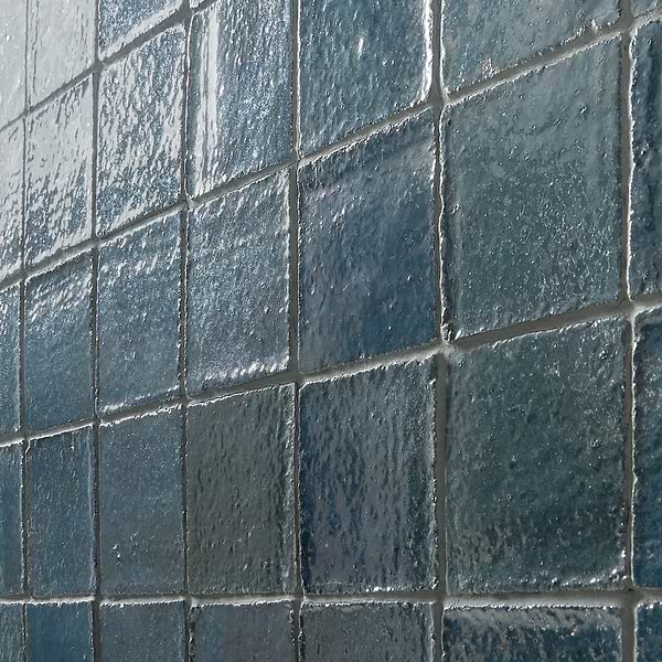 Terra Ember Teal Blue 4x4 Handmade Metallic Crackled Glossy Terracotta Tile in Teal, Blue, View 4, open zoomed image
