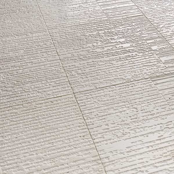 Stretto Carved Silver Travertine 16x16 Vein Cut Unfilled Honed Tile in Silver, View 4, open zoomed image