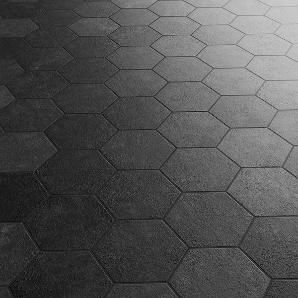 Portrait Black 2" Hex Matte Mosaic Tile in Black, View 4, open zoomed image