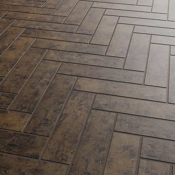 Portrait Copper 1x4 Herringbone Matte Mosaic Tile in Bronze, View 4, open zoomed image