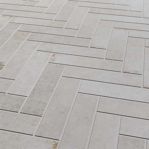 Portrait Ivory 1x4 Herringbone Matte Mosaic Tile in White, View 4, open zoomed image