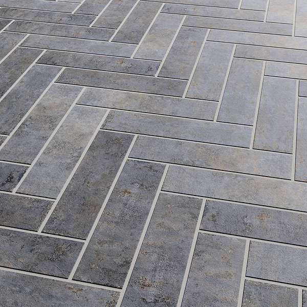 Portrait Ocean Blue 1x4 Herringbone Matte Mosaic Tile in Blue Gray, View 4, open zoomed image