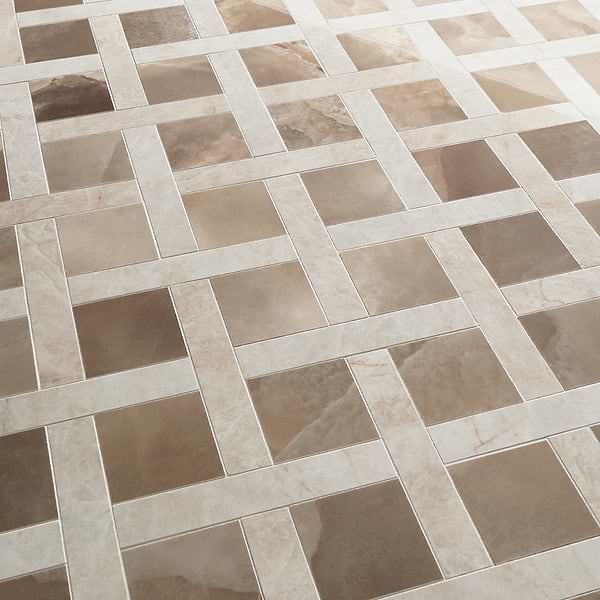 Grand Taj Mahal Cleo Dark Brown and Beige Polished Porcelain Mosaic Tile in Brown, Beige, View 3, open zoomed image