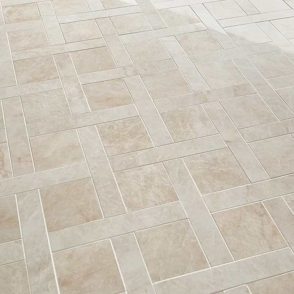 Grand Taj Mahal Cleo Light Beige Polished Porcelain Mosaic Tile in Beige, View 3, open zoomed image