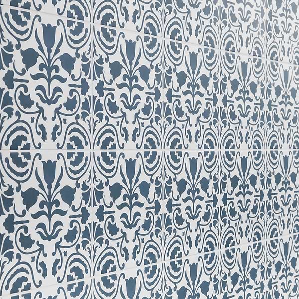 Elowynn Belle Cove White 8x8 Matte Porcelain Tile by Kravet in Blue, White, View 4, open zoomed image