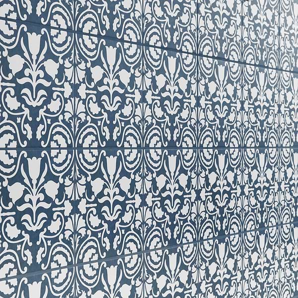 Elowynn Belle Marina Blue 8x8 Matte Porcelain Tile by Kravet in Blue, White, View 4, open zoomed image