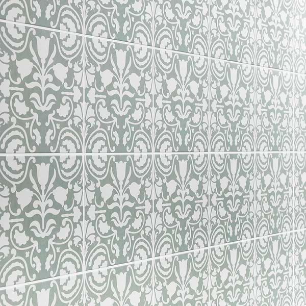 Elowynn Belle Seafoam Green 8x8 Matte Porcelain Tile by Kravet in Green, White, View 4, open zoomed image