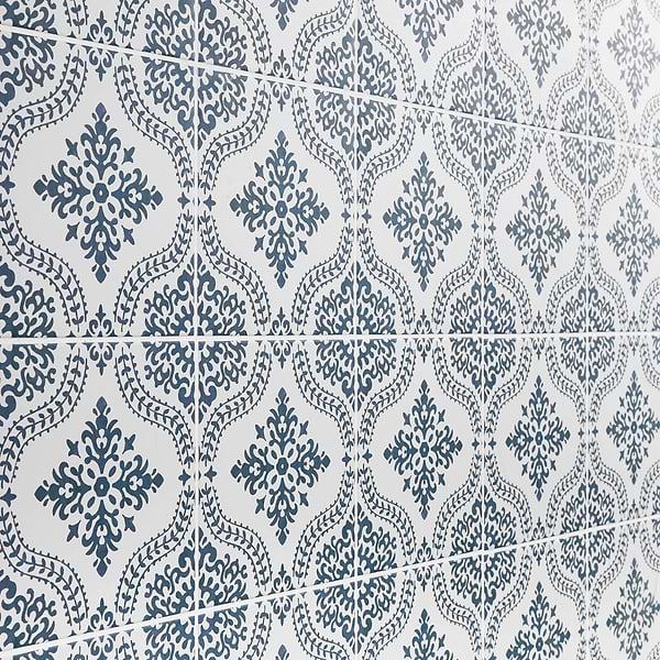 Elowynn Flora Cove White 8x8 Matte Porcelain Tile by Kravet in Blue, White, View 4, open zoomed image