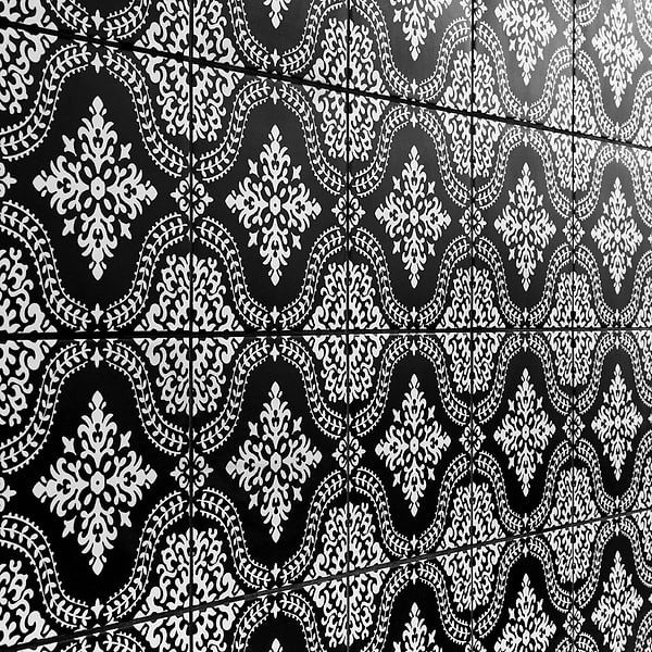 Elowynn Flora Midnight Black 8x8 Matte Porcelain Tile by Kravet in Black, White, View 4, open zoomed image