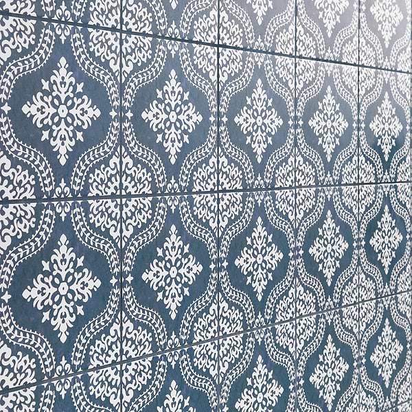 Elowynn Flora Marina Blue 8x8 Matte Porcelain Tile by Kravet in Blue, White, View 4, open zoomed image