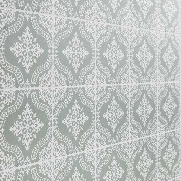 Elowynn Flora Seafoam Green 8x8 Matte Porcelain Tile by Kravet in Green, White, View 4, open zoomed image