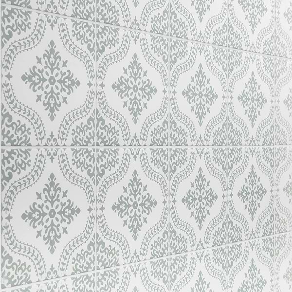 Elowynn Flora Salt White 8x8 Matte Porcelain Tile by Kravet in Green, White, View 4, open zoomed image