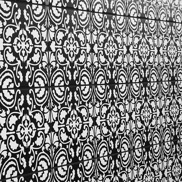 Elowynn Haven Midnight Black 8x8 Matte Porcelain Tile by Kravet in Black, White, View 4, open zoomed image