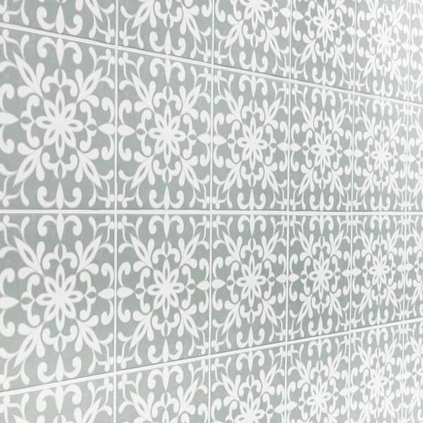Elowynn Medallion Seafoam Green 8x8 Matte Porcelain Tile by Kravet in Green, White, View 4, open zoomed image