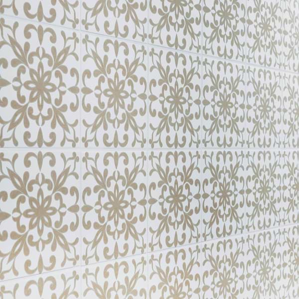 Elowynn Medallion Shell White 8x8 Matte Porcelain Tile by Kravet in Beige & Cream, View 4, open zoomed image