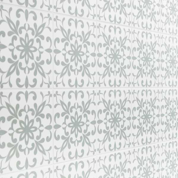 Elowynn Medallion Salt White 8x8 Matte Porcelain Tile by Kravet in Green, White, View 4, open zoomed image