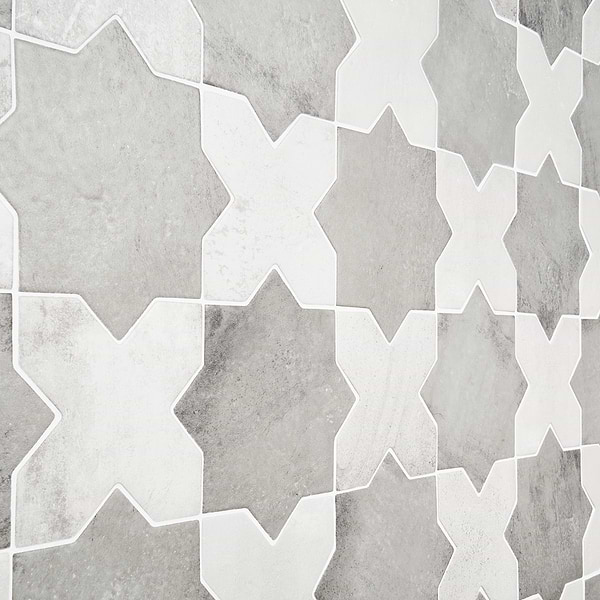 Parma Dove Gray Matte Star and White Matte Cross 6" Terracotta Look Porcelain Tile