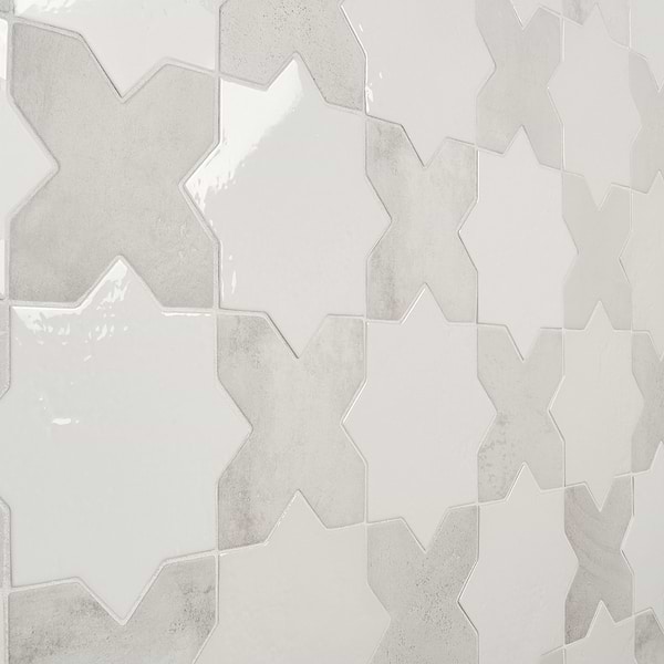 Parma White Polished Star and White Matte Cross 6" Terracotta Look Porcelain Tile