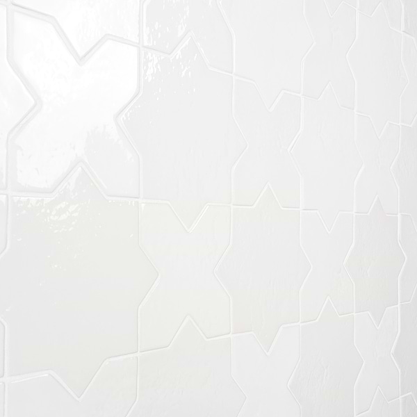 Parma White Polished Star and White Polished Cross 6" Terracotta Look Porcelain Tile