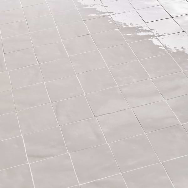 Zelora Cloud White 4x4 Zellige Look Glossy Ceramic Tile