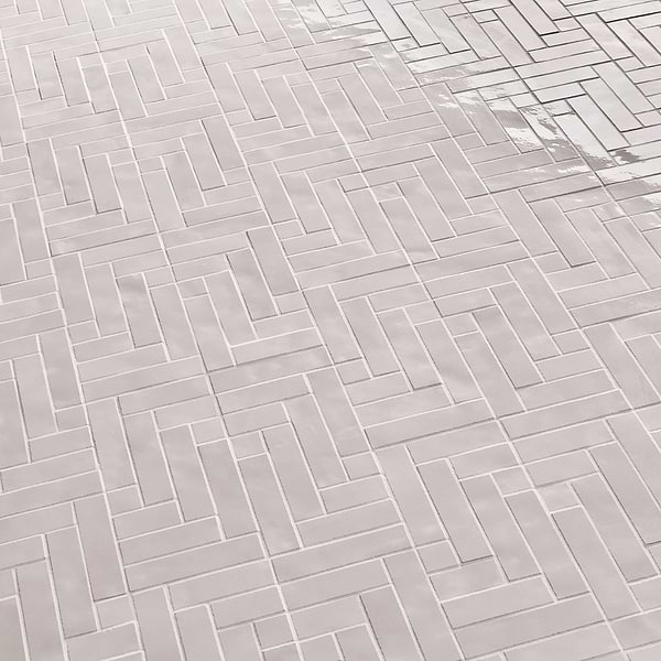 Zelora Cloud White Herringbone Glossy Ceramic Mosaic Tile