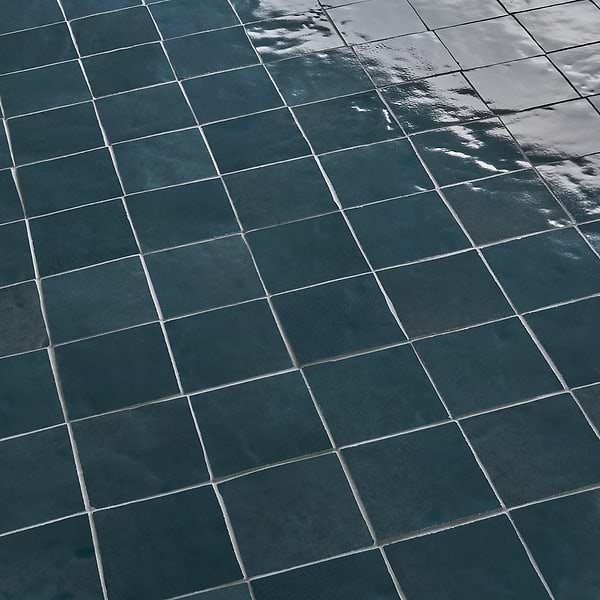 Zelora Coastal Blue 4x4 Zellige Look Glossy Ceramic Tile