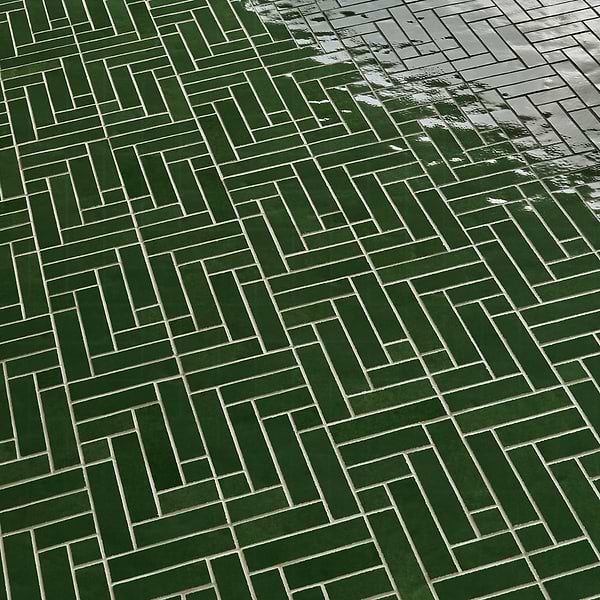 Zelora Forest Green Herringbone Glossy Ceramic Mosaic Tile