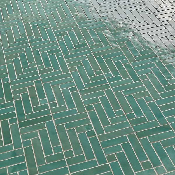 Zelora Mint Green Herringbone Glossy Ceramic Mosaic Tile