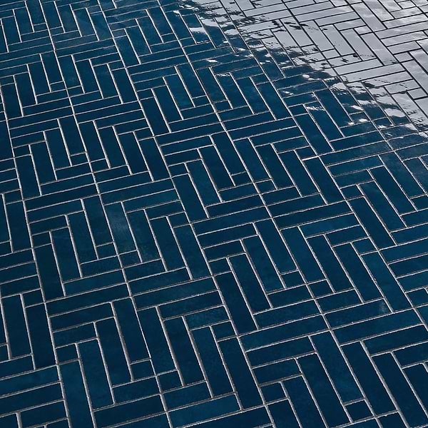 Zelora Marine Blue Herringbone Glossy Ceramic Mosaic Tile