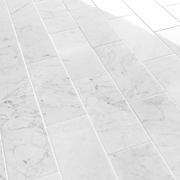 Bianco Carrara 4x12 Polished Marble Tile in White, View 4, open zoomed image