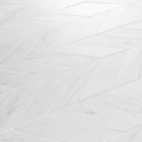 Bianco Carrara 3x12 Chevron Honed Marble Tile