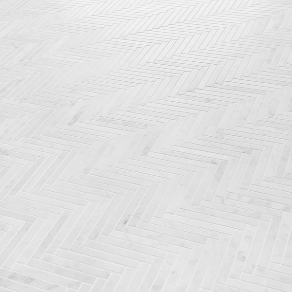 Bianco Carrara 1/2x4 Herringbone Honed Marble Mosaic Tile
